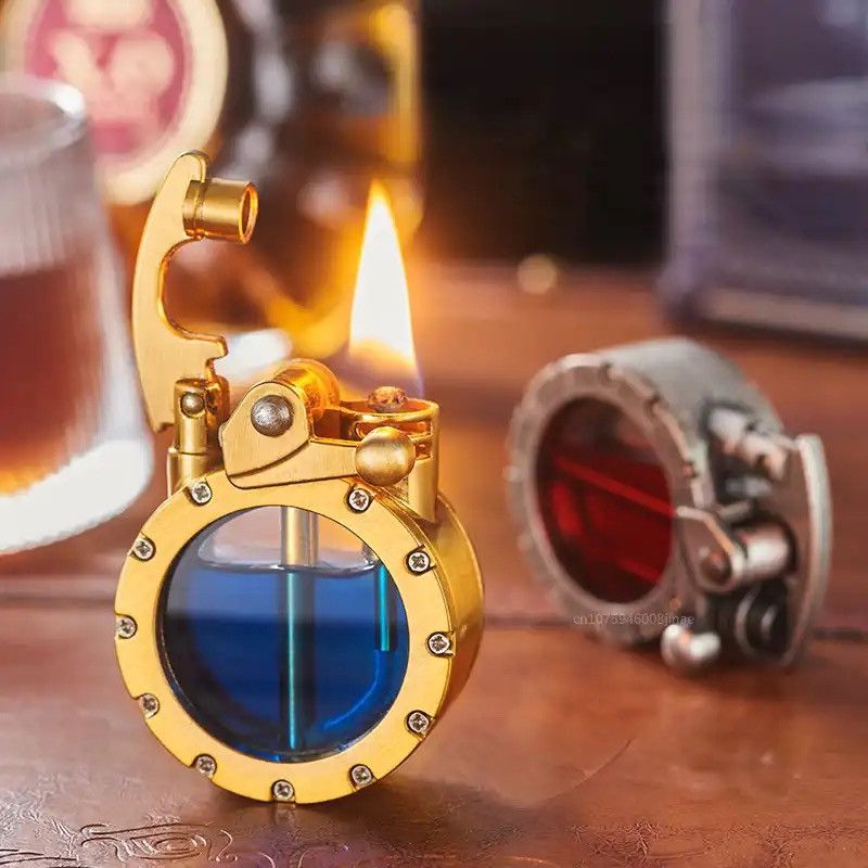 Vintage Retro Transparent Oil Tank Metal Rocker Kerosene Lighter Size ONE SIZE - 4 Thumbnail