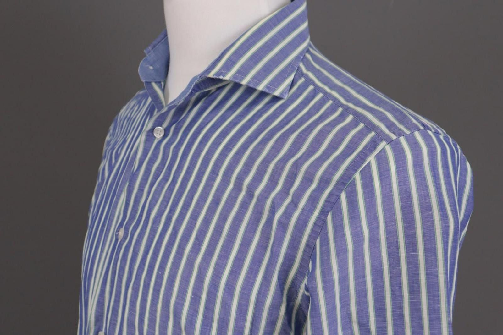 Designer Hackett London Blue Striped Blue Shirt Size 39 / 15.5 Size US M / EU 48-50 / 2 - 6 Thumbnail