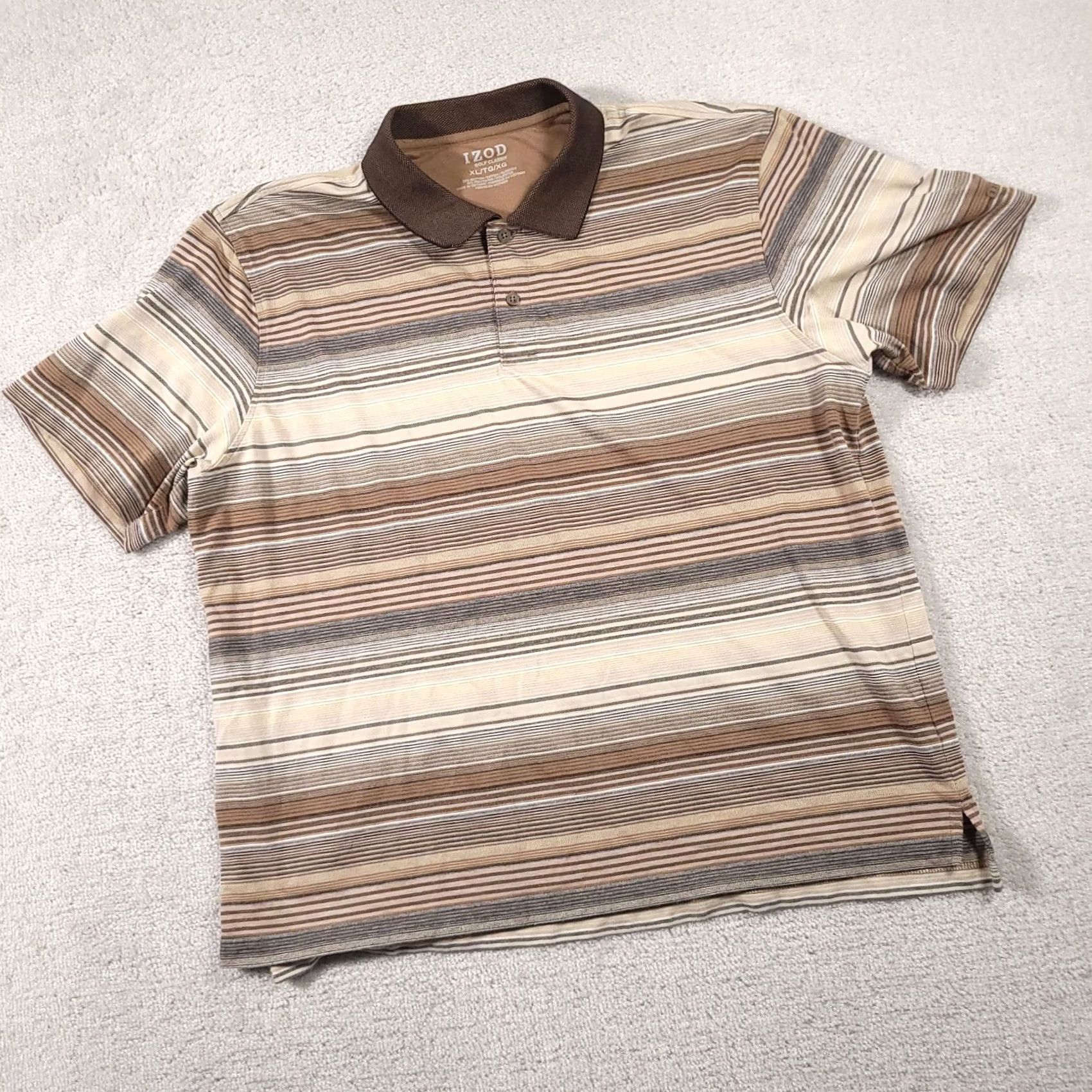 Izod IZOD Polo Shirt XL Brown Striped Golf Classix Performance Rugby Outdoor Shirt Mens Regular Fit Size US XL / EU 56 / 4 - 2 Thumbnail