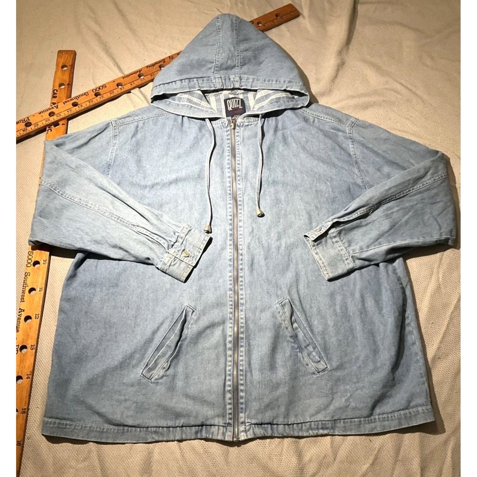 Denime VINTAGE Quizz New York Hoodie Womens Sz 20 Blue Chambray Denim Full Zip Jacket Hoodie Women 20W Blue Chambray Denim Full Zip Jacket Size 3XL / US 20-22 - 3 Thumbnail