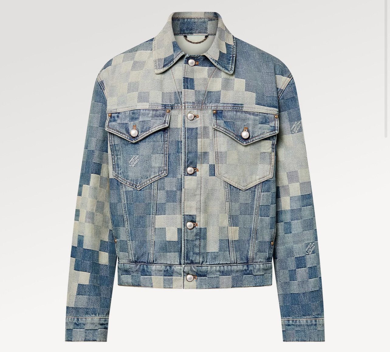 image of Louis Vuitton Damier Classic Denim Jacket in Blue, Men's (Size 2XL)