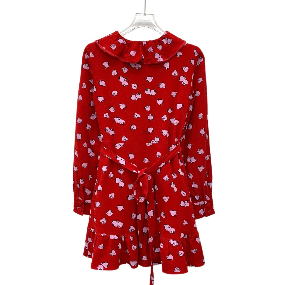 Miu Miu Miu Miu Red V-neck Lace Long Sleeve Dress K26WX Size XS / US 0-2 / IT 36-38 - 2 Thumbnail