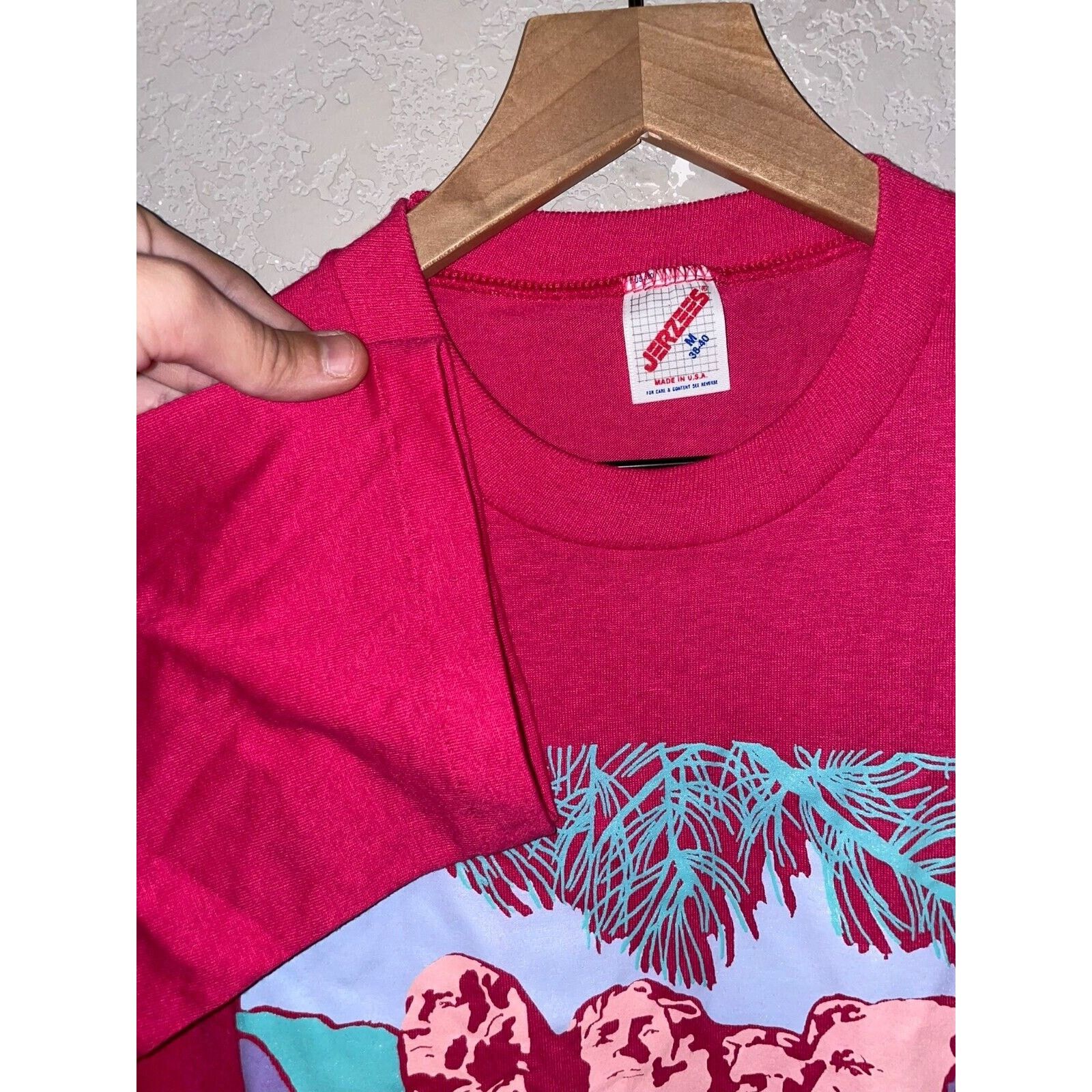 Jerzees Vintage Mount Rushmore Shirt Flower Pink 1989 Tee 80s VTG M Size US M / EU 48-50 / 2 - 8 Thumbnail