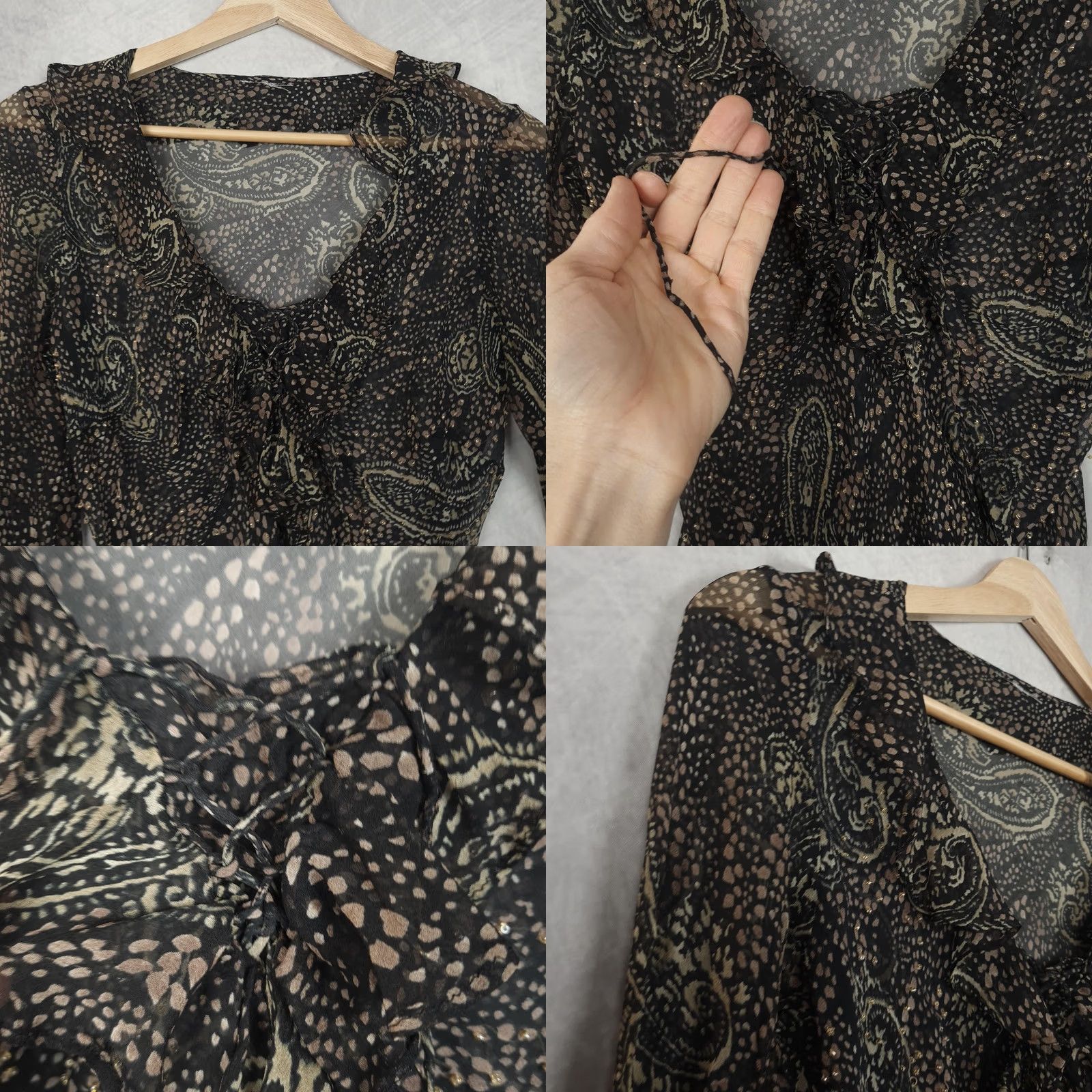 Bell VINTAGE Y2K Whimsy Fairy Top Womens Small Black Beaded Ruffle Bell Sleeve Blouse Size S / US 4 / IT 40 - 9 Thumbnail