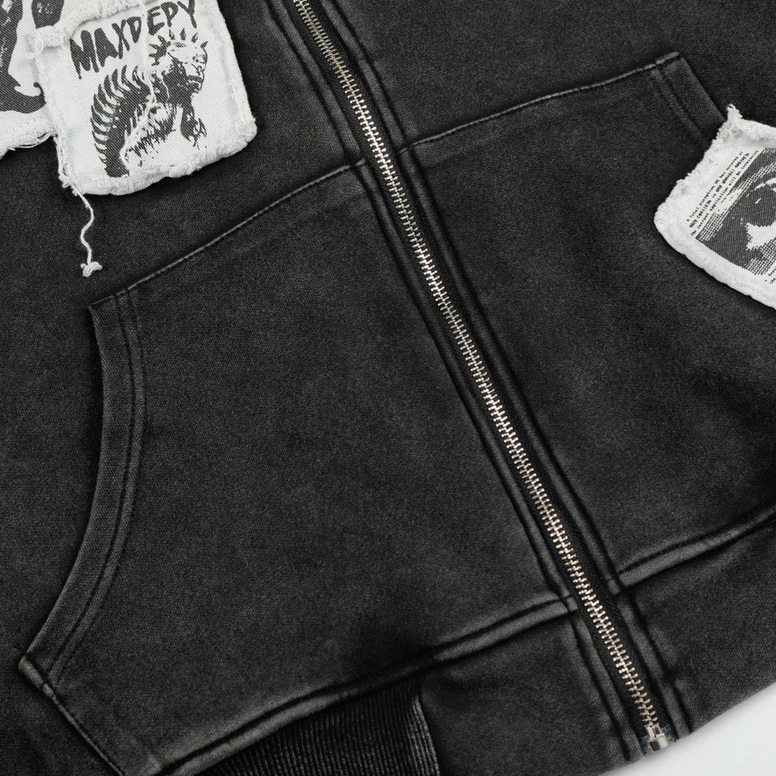 Other Black Graphic Zip-Up Hoodie, Vintage Style Hoodie Size US M / EU 48-50 / 2 - 4 Thumbnail