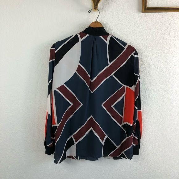EDUN Edun Neck Tie Silk Chevron Abstract Blouse Pop Ove Size M / US 6-8 / IT 42-44 - 4 Thumbnail