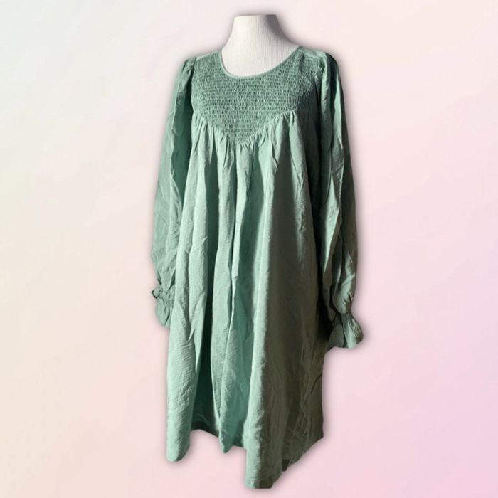 Women’s long sleeve embroidered babydoll dress- Knox Rose green size S