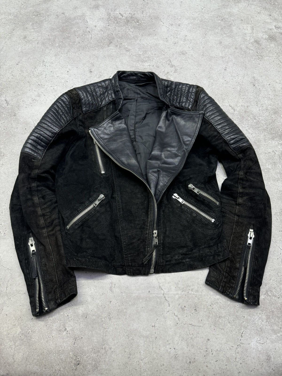 Other Vintage Faded Multi-Zip Leather Jacket Size US M / EU 48-50 / 2 - 7 Thumbnail