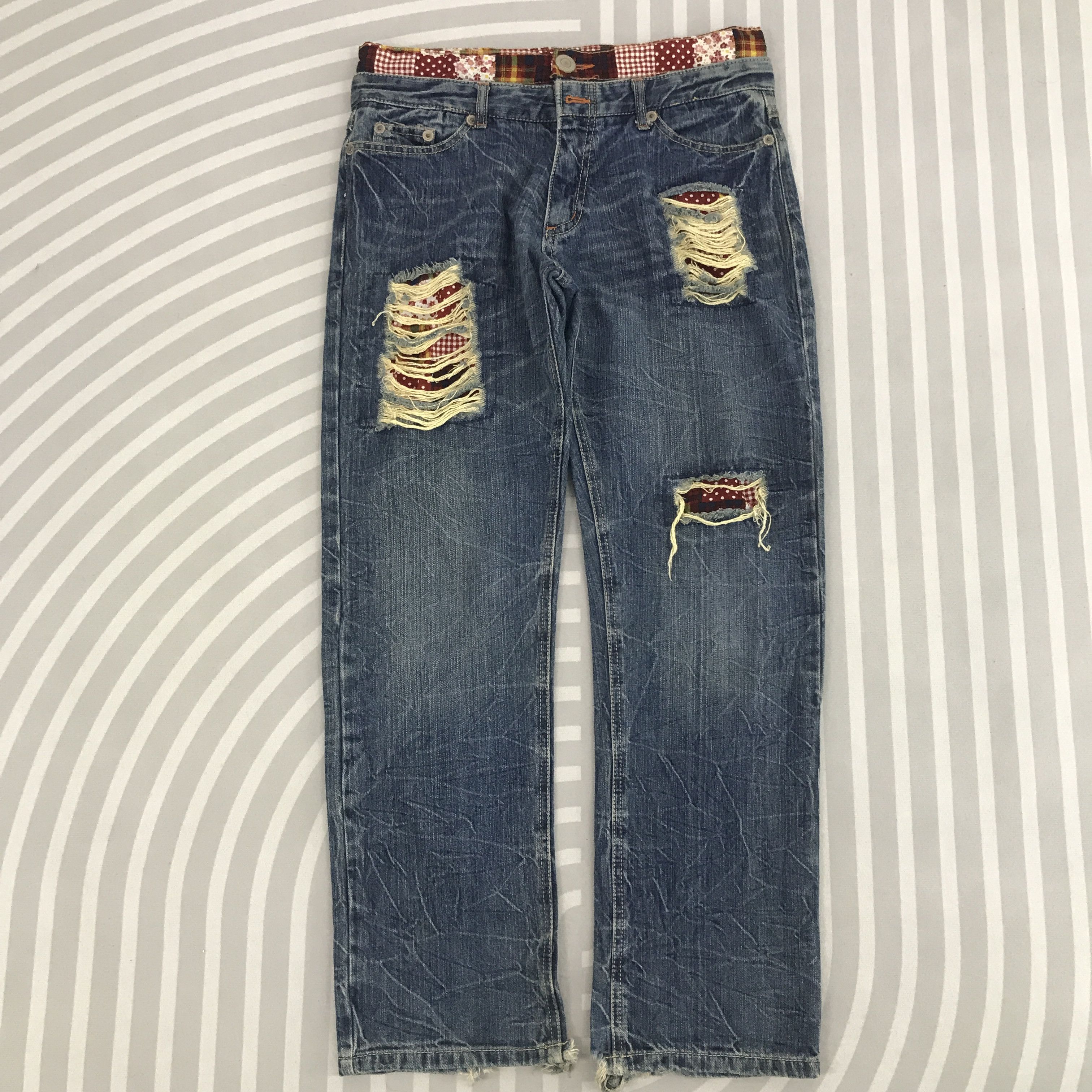 Japanese Brand × Vintage Vtg Double wais Japanese Brand Distressed Denim pants Size US 30 / EU 46 - 1 Thumbnail