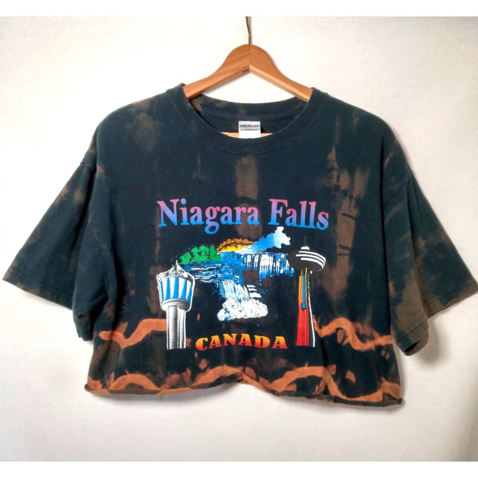 Gildan VINTAGE Gildan Unisex Cotton T-Shirt Cropped Rainbow Waterfall Niagra Falls Canada Graphic Black L Fall Summer Women Men Size US L / EU 52-54 / 3 - 2 Thumbnail