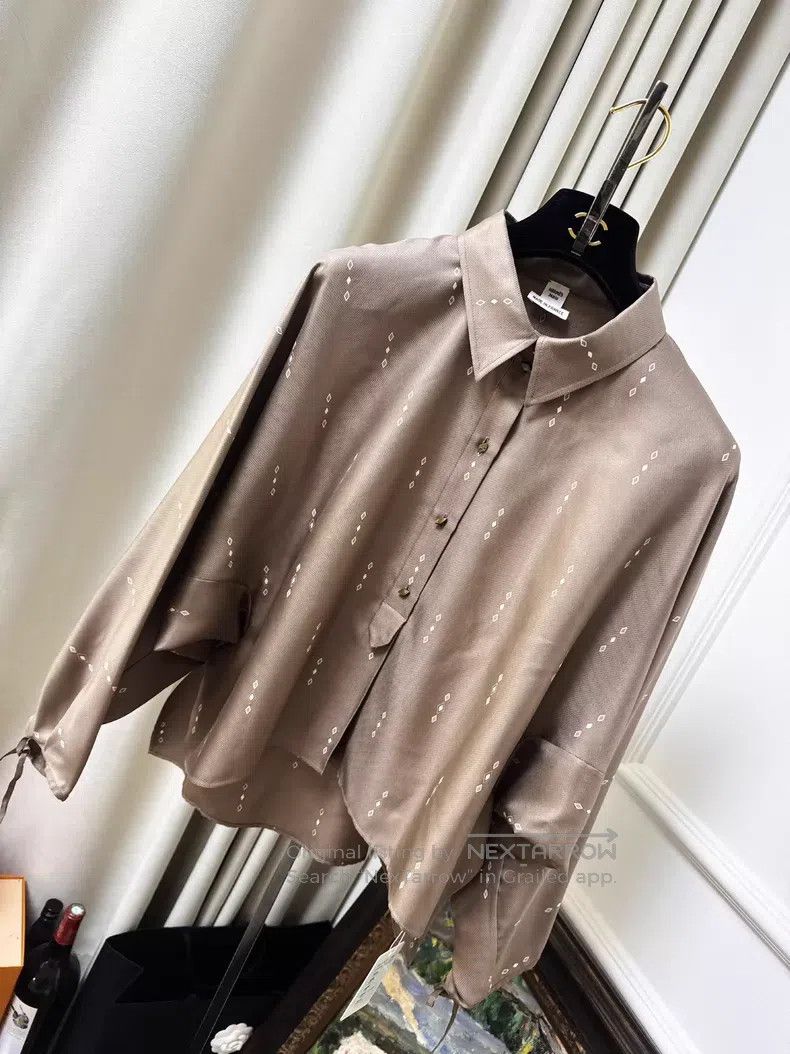 Hermes Hermes Brown Printed Long Sleeve Silk Shirt Jacket Size S / US 4 / IT 40 - 1 Thumbnail
