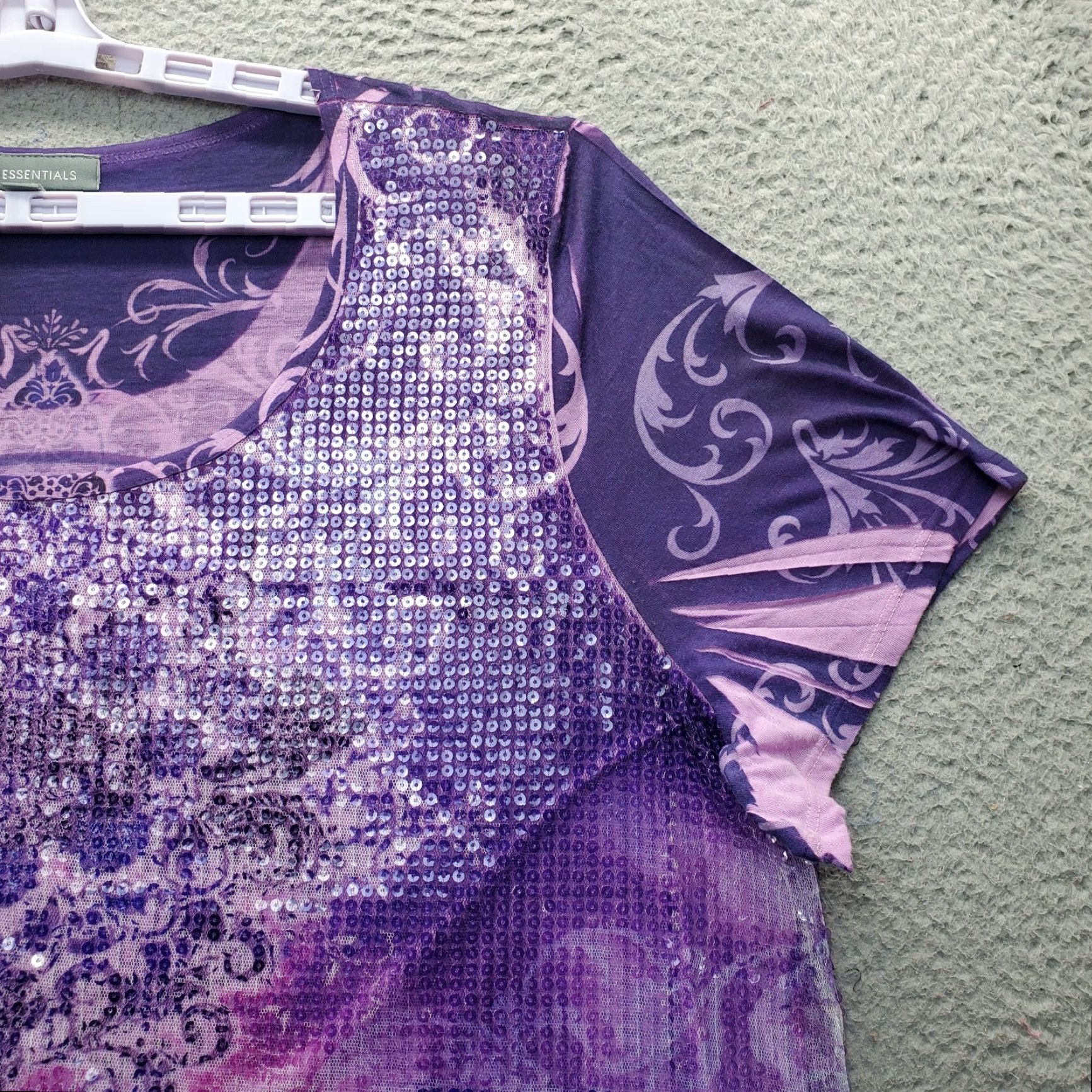 Essentials Essentials Blouse Womens 2X Multi Pattern Sparkly Sequined Crewneck Pullover Size XXL / US 16-18 / IT 52-54 - 7 Thumbnail