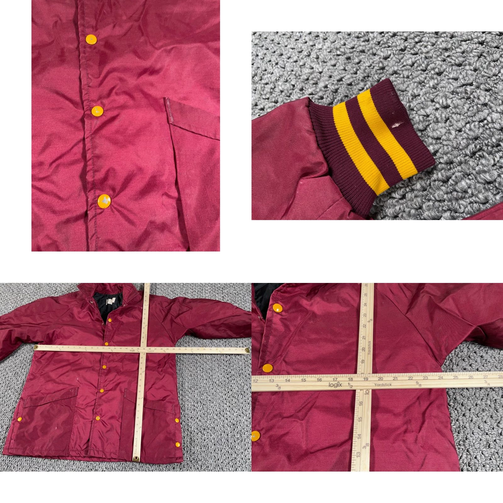 Vintage VTG Nylon Quilted Bomber Jacket Adult XL Red Yellow 80s Trim Snap Button Vintage Mens Jacket Size US XL / EU 56 / 4 - 8 Thumbnail