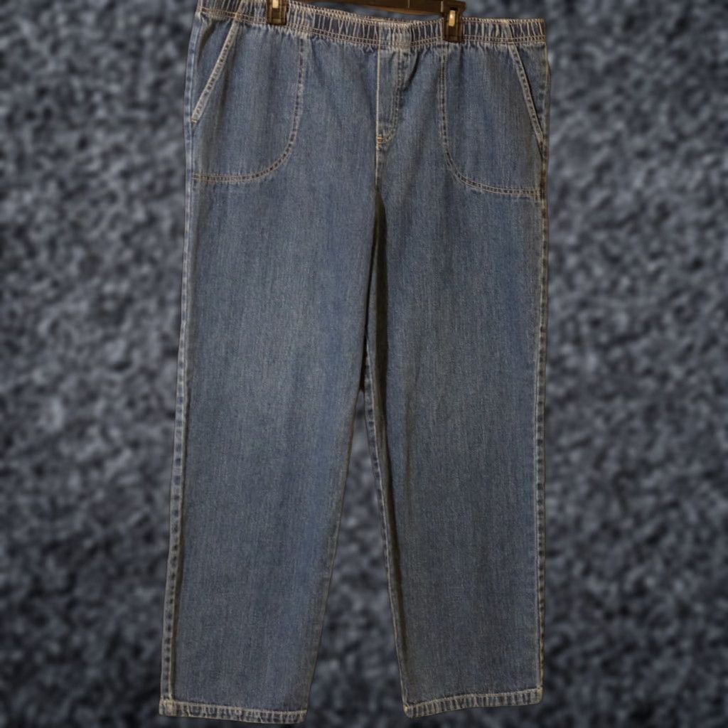 Vintage White Stag Jeans Blue Denim Pull On Elastic Waist 100% Cotton Womens 16 Jeans Casual Relaxed Denim Blue 100% Cotton Womens 16 H98-3 Size 38" / US 16 / IT 52 - 1 Thumbnail