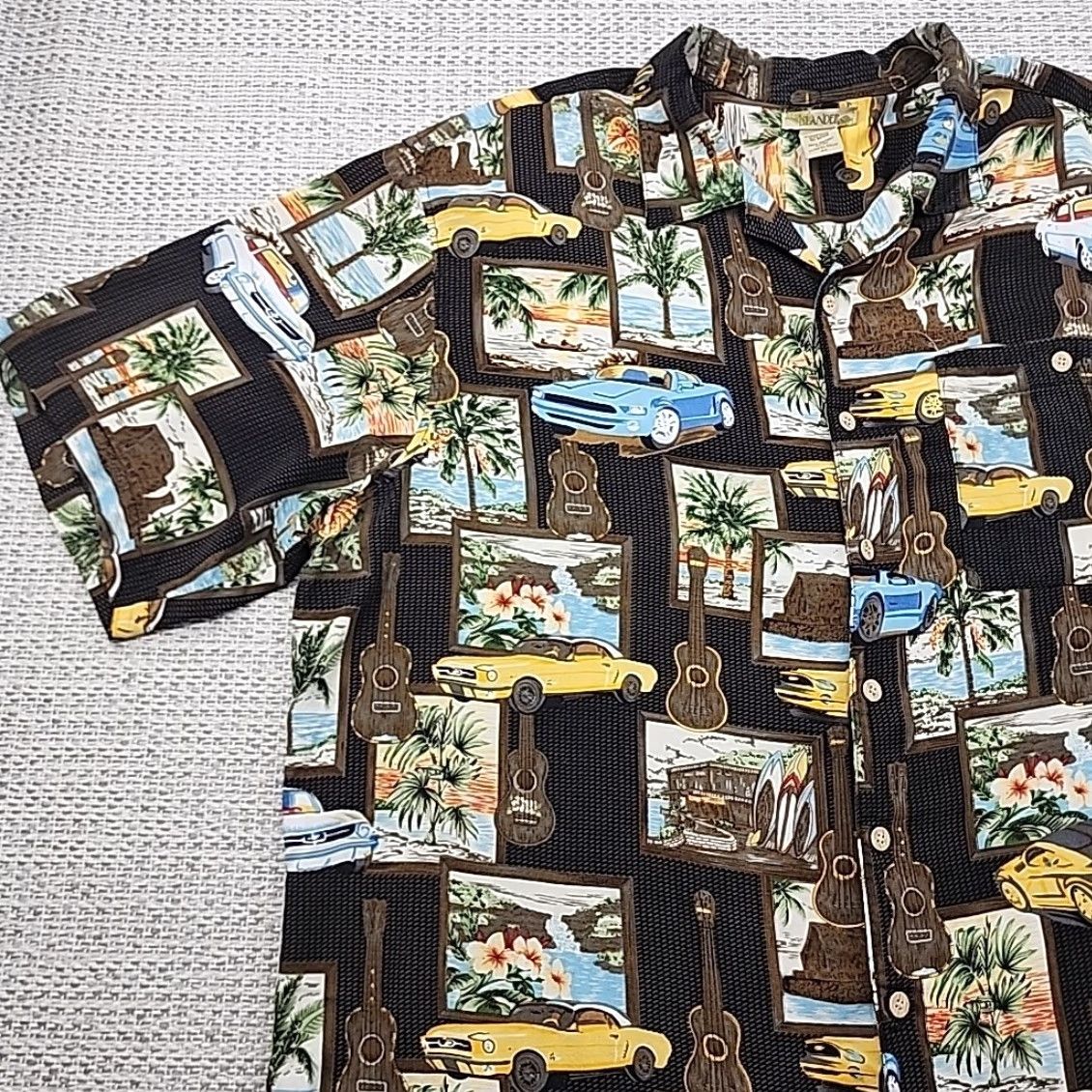 Vintage VINTAGE Islander Hawaiian Shirt Mens 2XL Button Up Palm Guitars Cars 100% Rayon Size US XXL / EU 58 / 5 - 3 Thumbnail