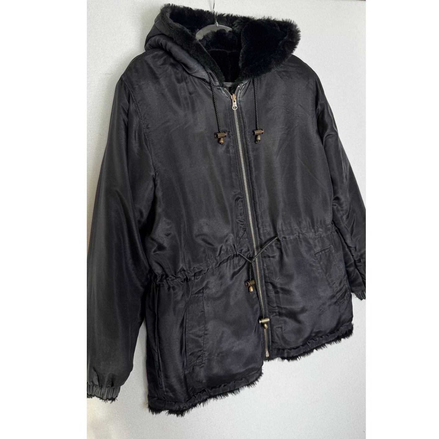 Vintage 1990s Komitor Reversible Silk Faux Fur Hooded Coat Medium Size M / US 6-8 / IT 42-44 - 7 Thumbnail