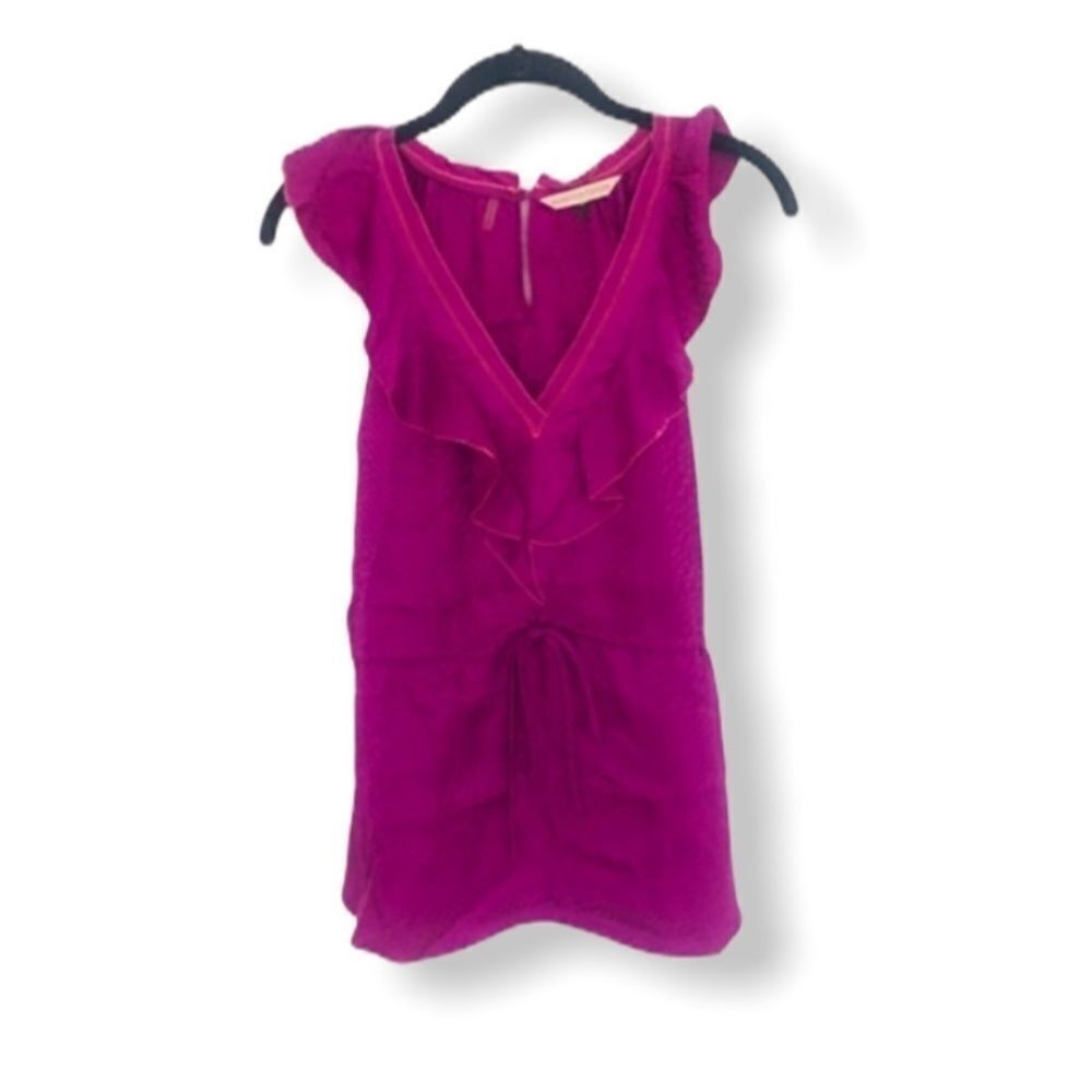Rebecca Taylor Rebecca Taylor 100% Silk Purple Sleeveless Ruffle Blouse Dra Size S / US 4 / IT 40 - 2 Thumbnail