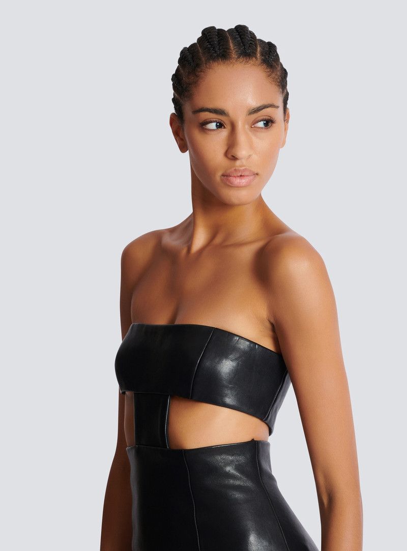 Balmain o1s1wg110526 Strapless Lambskin Dress in Black Size XL / US 12-14 / IT 48-50 - 7 Thumbnail