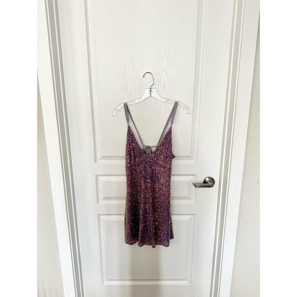 Designer Free People Gold Rush Mini Dress Sequin Lilac Size XS / US 0-2 / IT 36-38 - 10 Thumbnail