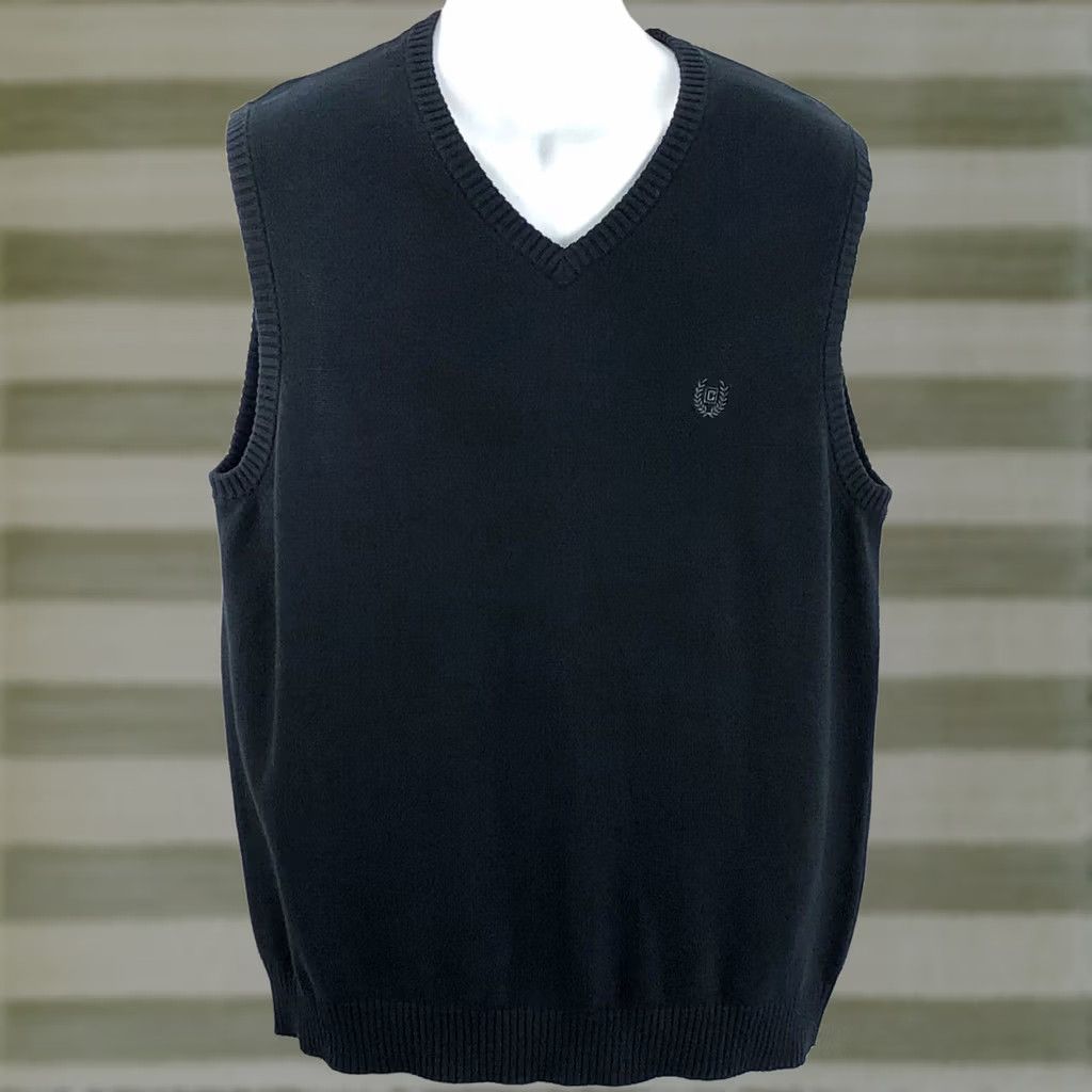 Chaps Chaps Ralph Lauren Sweater Vest M Black V-Neck Cotton Knit Classic Preppy School Academia Golf Country Club Mens Vest Black M Size US M / EU 48-50 / 2 - 1 Thumbnail