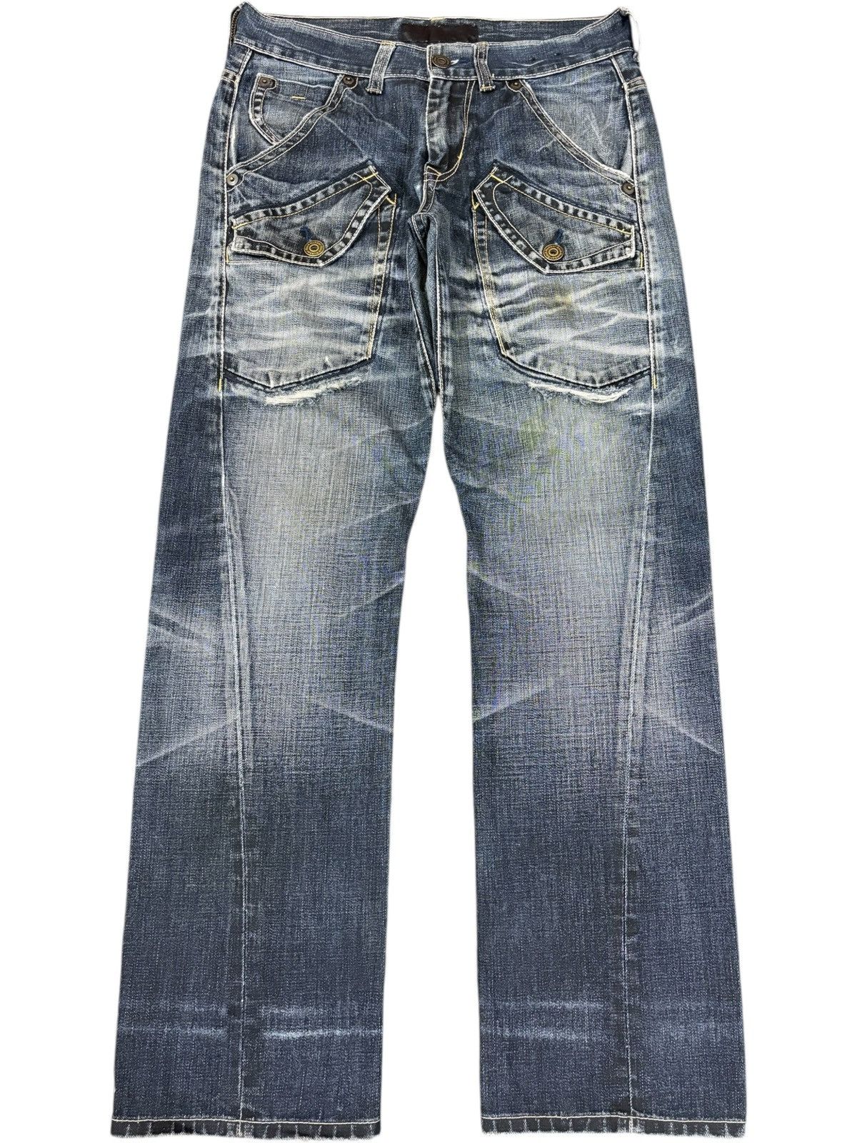 Japanese Brand Vintage Back Number Buckle Back Distress Baggy Jeans Size US 32 / EU 48 - 1 Thumbnail