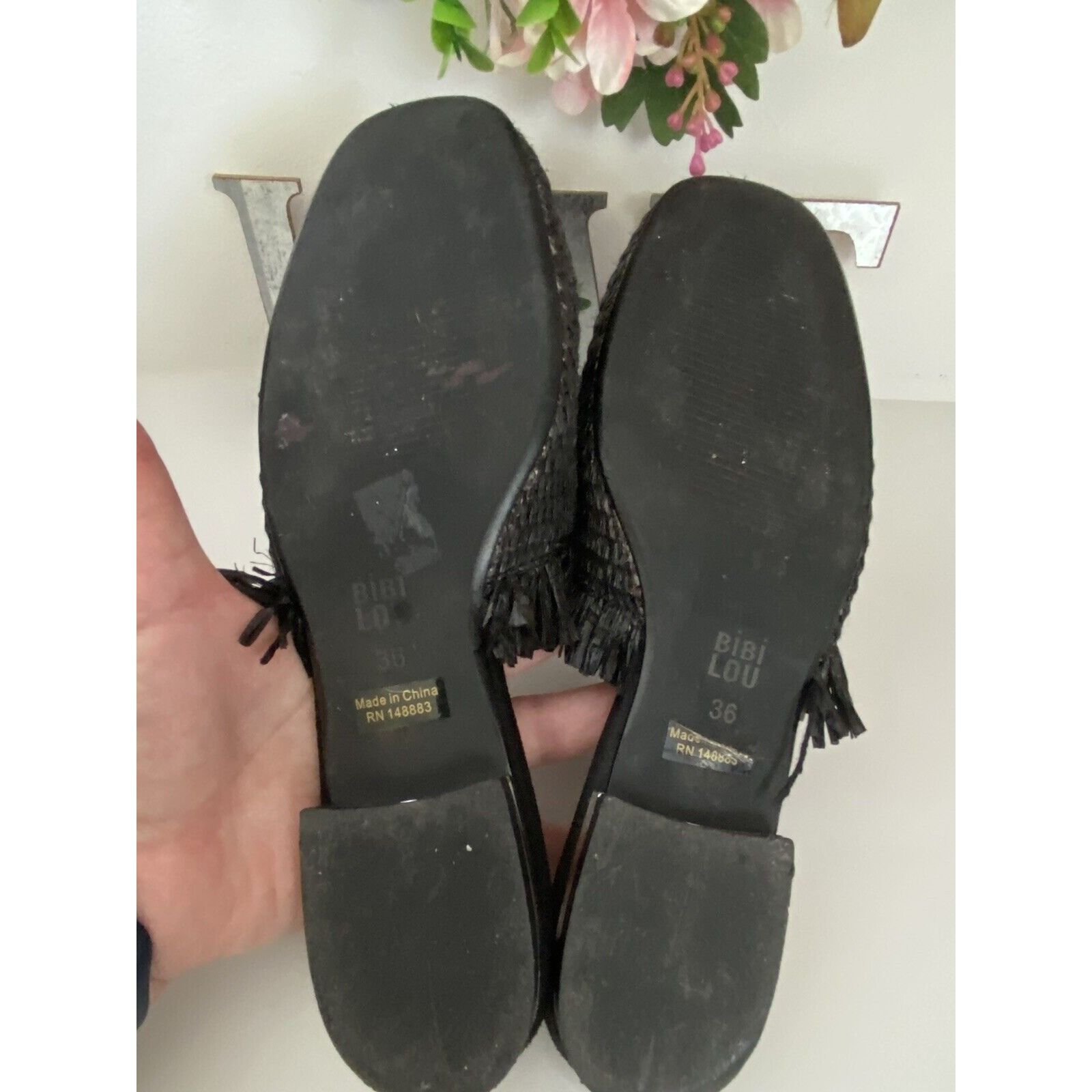 Vintage Bibi Lou Raffia Gem Jeweled Mule Slide Slip On Slipper Shoes Size US 6 / IT 36 - 9 Thumbnail