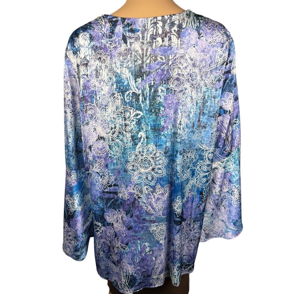 Other New Susan Graver Artisan Printed Charmeuse Blue Tunic Size Size L / US 10 / IT 46 - 5 Thumbnail