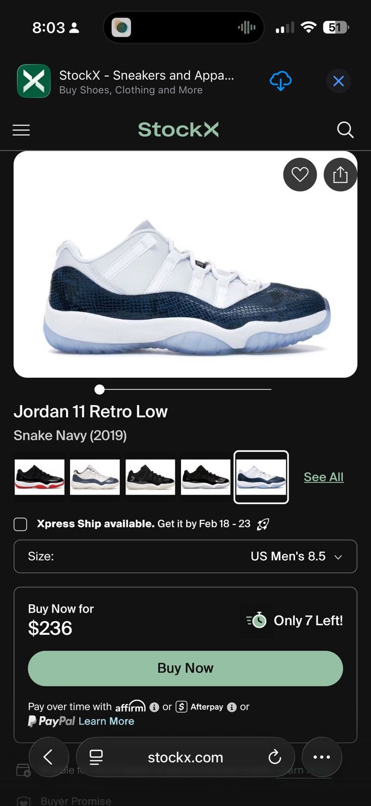 Jordan Brand Jordan 11 Retro Low Snake Navy (2019) Size US 10 / EU 43 - 7 Thumbnail