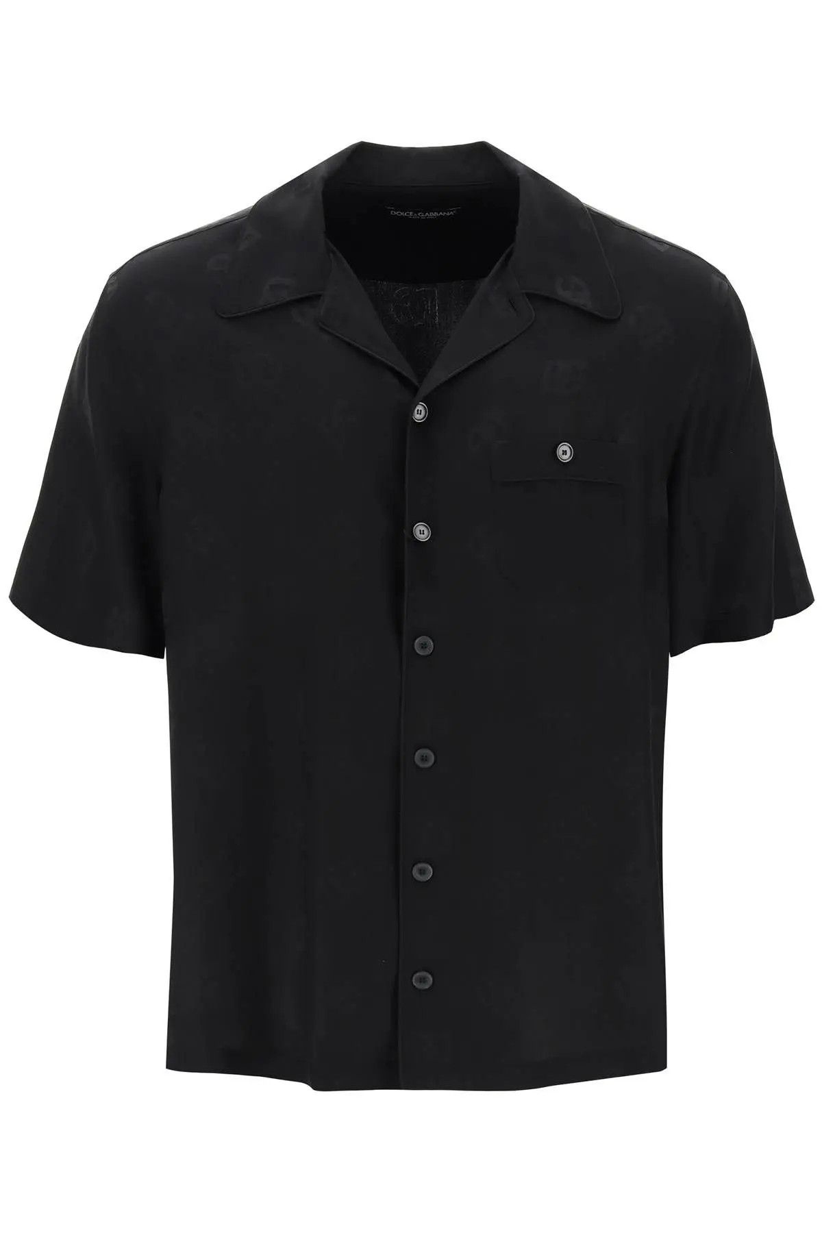 image of Dolce Gabbana O1S22I1N0224 Silk Jacquard Bowling Shirt In Black, Men's (Size Small)