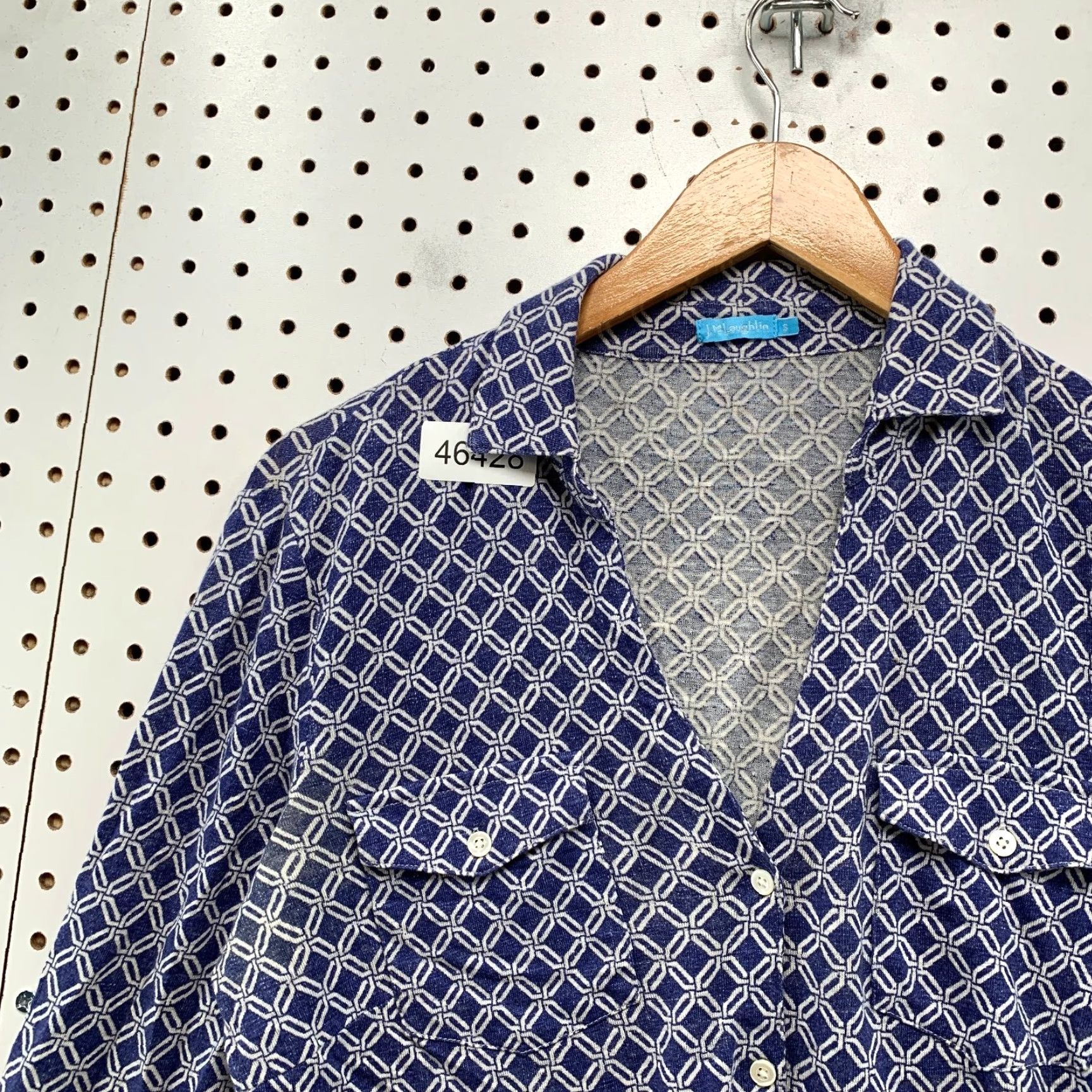 J.McLaughlin J. McLaughlin Shirt Womens Small Blue White Linen Blend Button Front Print Top Size S / US 4 / IT 40 - 7 Thumbnail