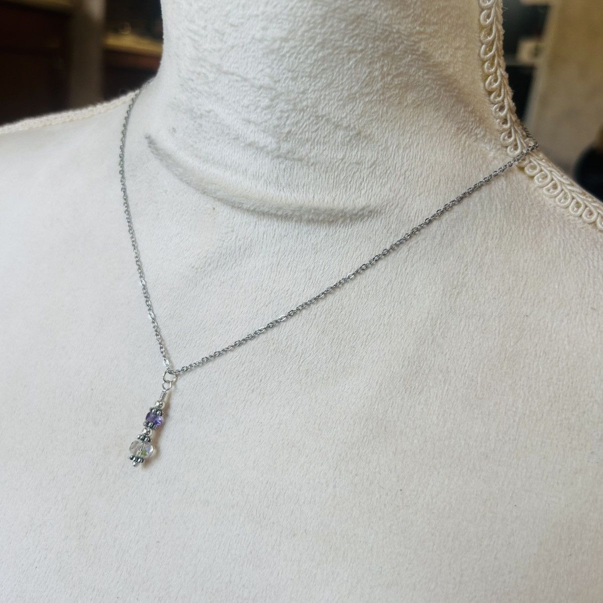Handmade Handcrafted amethyst aurora borealis crystal necklace set Size ONE SIZE - 5 Thumbnail
