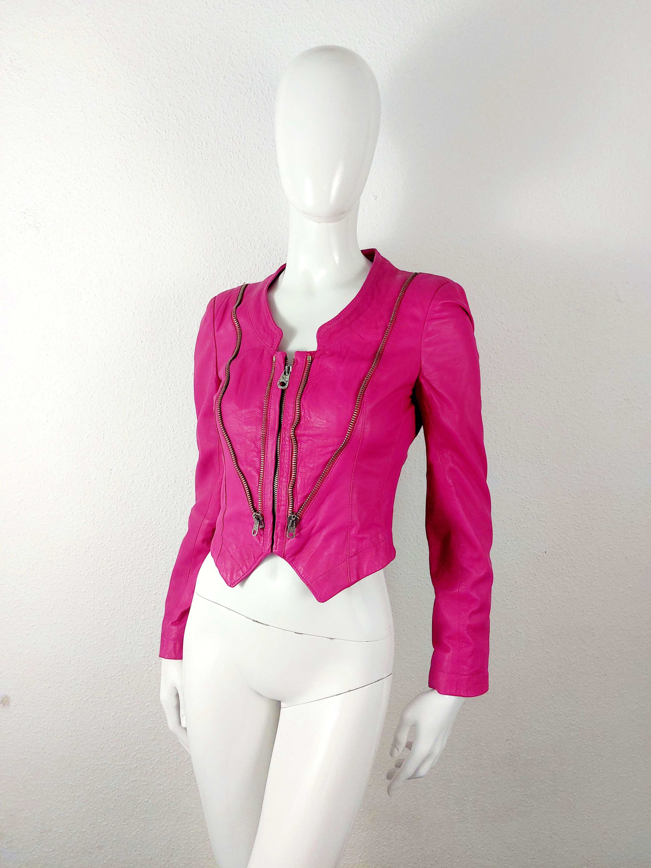Miss Sixty Miss Sixty Hot Pink Leather Biker Moto Zip Barbie Jacket Size S / US 4 / IT 40 - 2 Thumbnail
