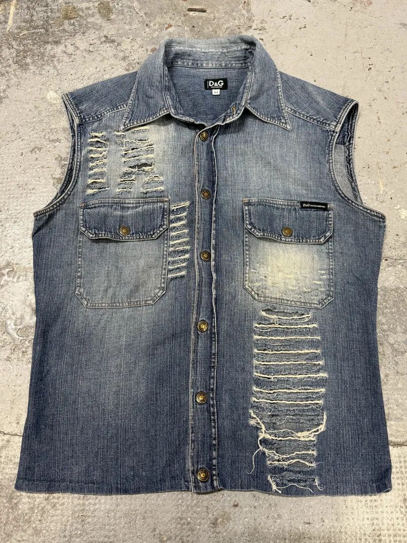 2000s Dolce & Gabbana Distressed Blue Denim Vest
