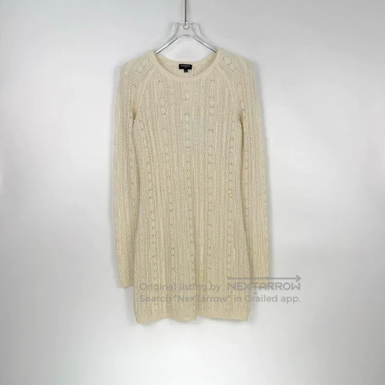 Chanel Chanel Milky white classic logo hollow patterned cashmere Size XXS / US 00 / IT 34 - 3 Thumbnail