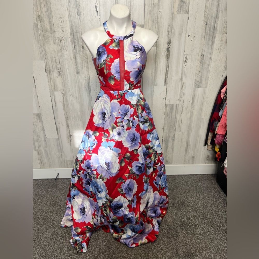 Other Dear Moon Floral Halter Maxi Dress Red Blue Size 3 XS/S Size XS / US 0-2 / IT 36-38 - 7 Thumbnail