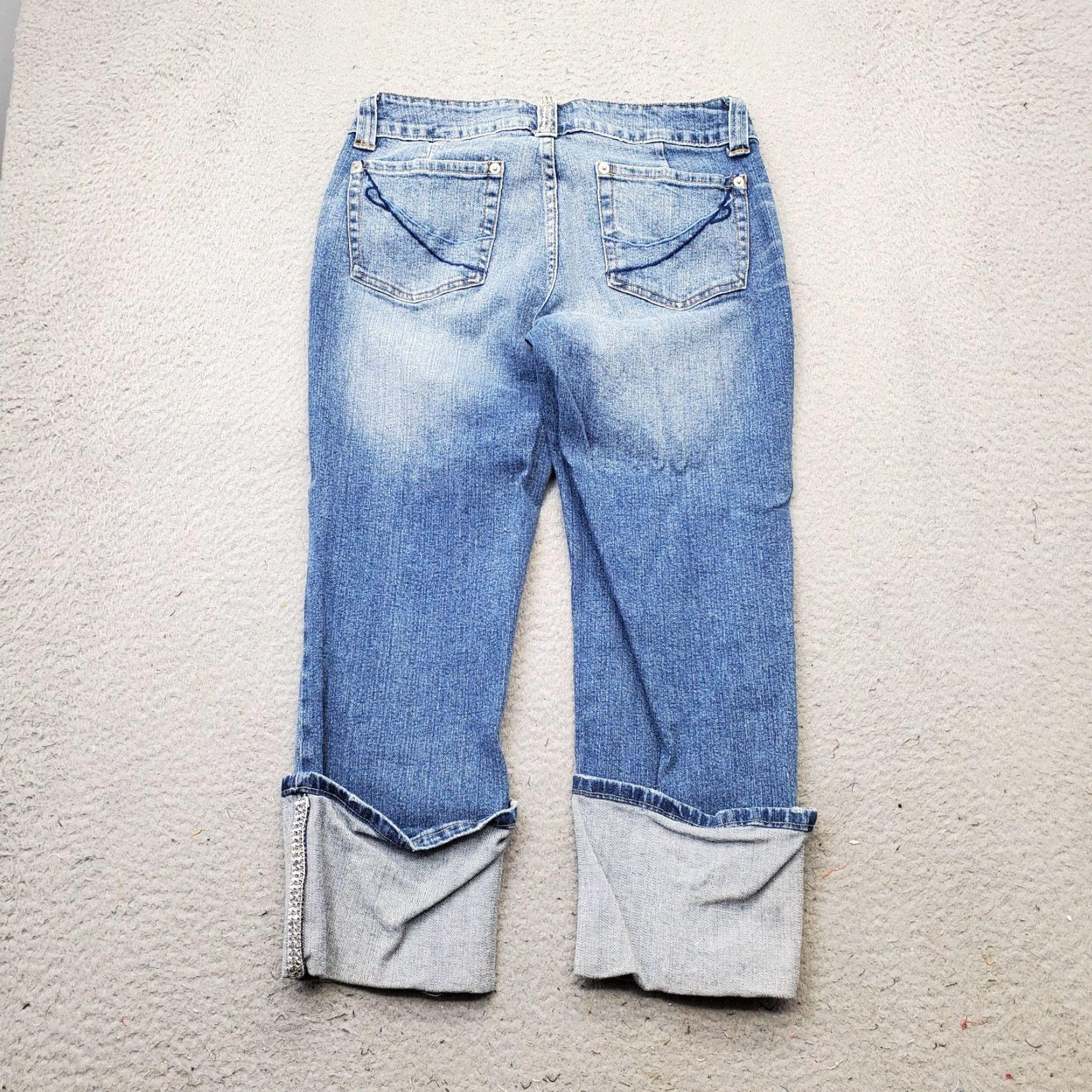 Vintage Bisou Bisou Jeans Women 8 Blue Denim Stretch Medium Wash Ankle Cuff Straight Leg, Womens Size 8, 5-Pocket, Regular Fit, Blue, Denim Jeans Size 30" / US 8 / IT 44 - 2 Thumbnail