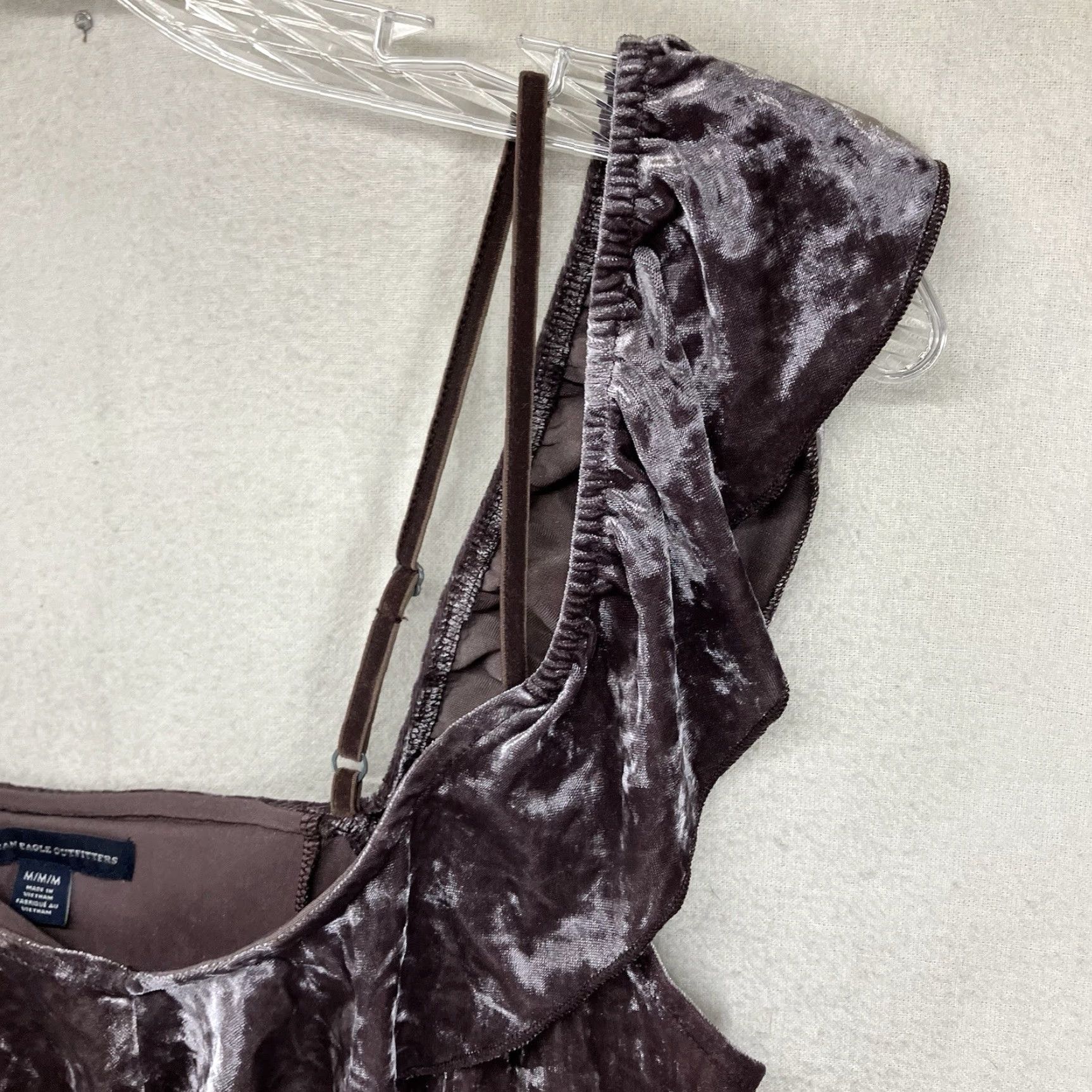 American Eagle Outfitters American Eagle Outfitters Dress Womens Medium Brown Velvet Slip Off-Shoulder Mini Size M / US 6-8 / IT 42-44 - 6 Thumbnail