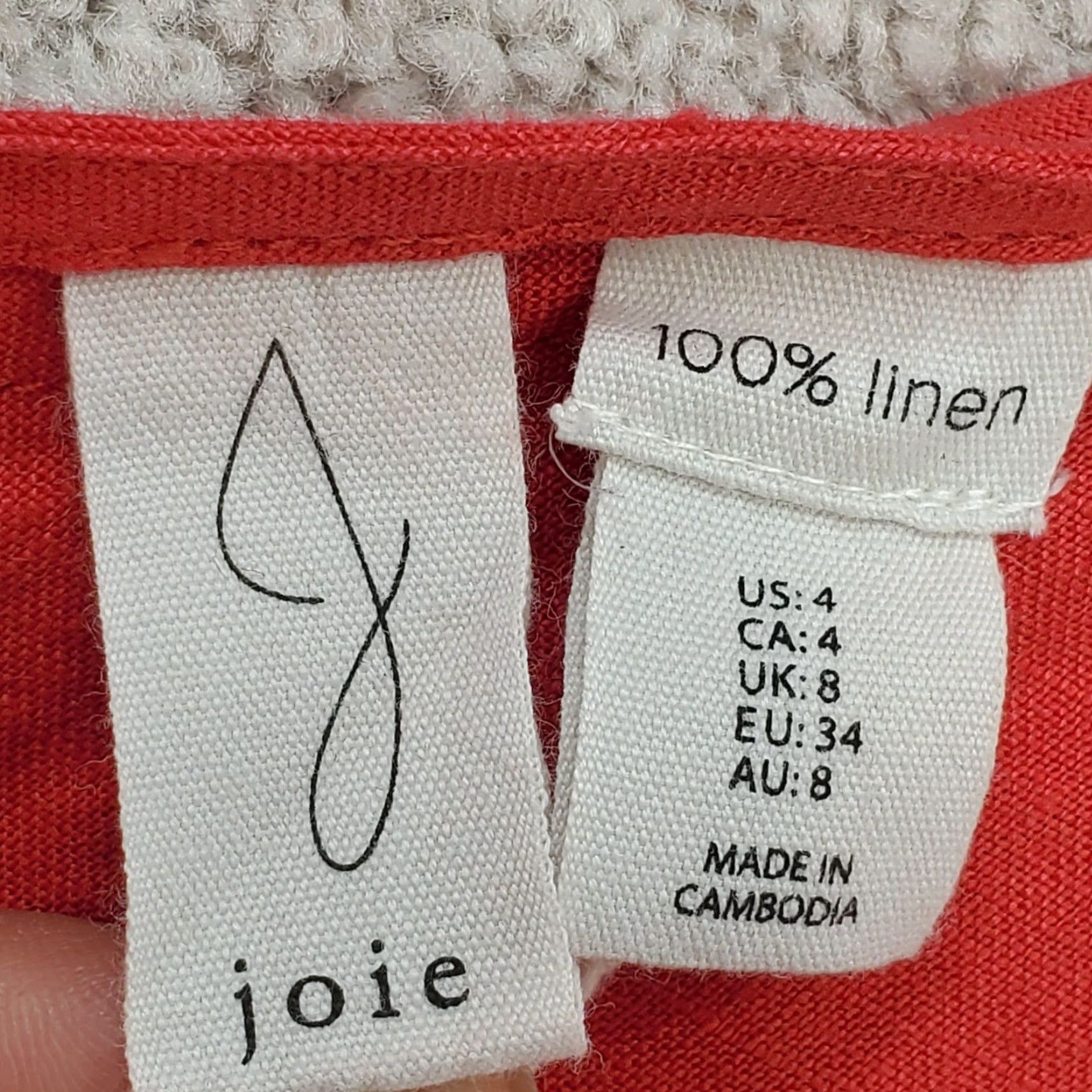 Joie Linen Midi Dress Womens 4 Red Salmon Sleeveless V-Neck Smocked Back  Pockets Dress