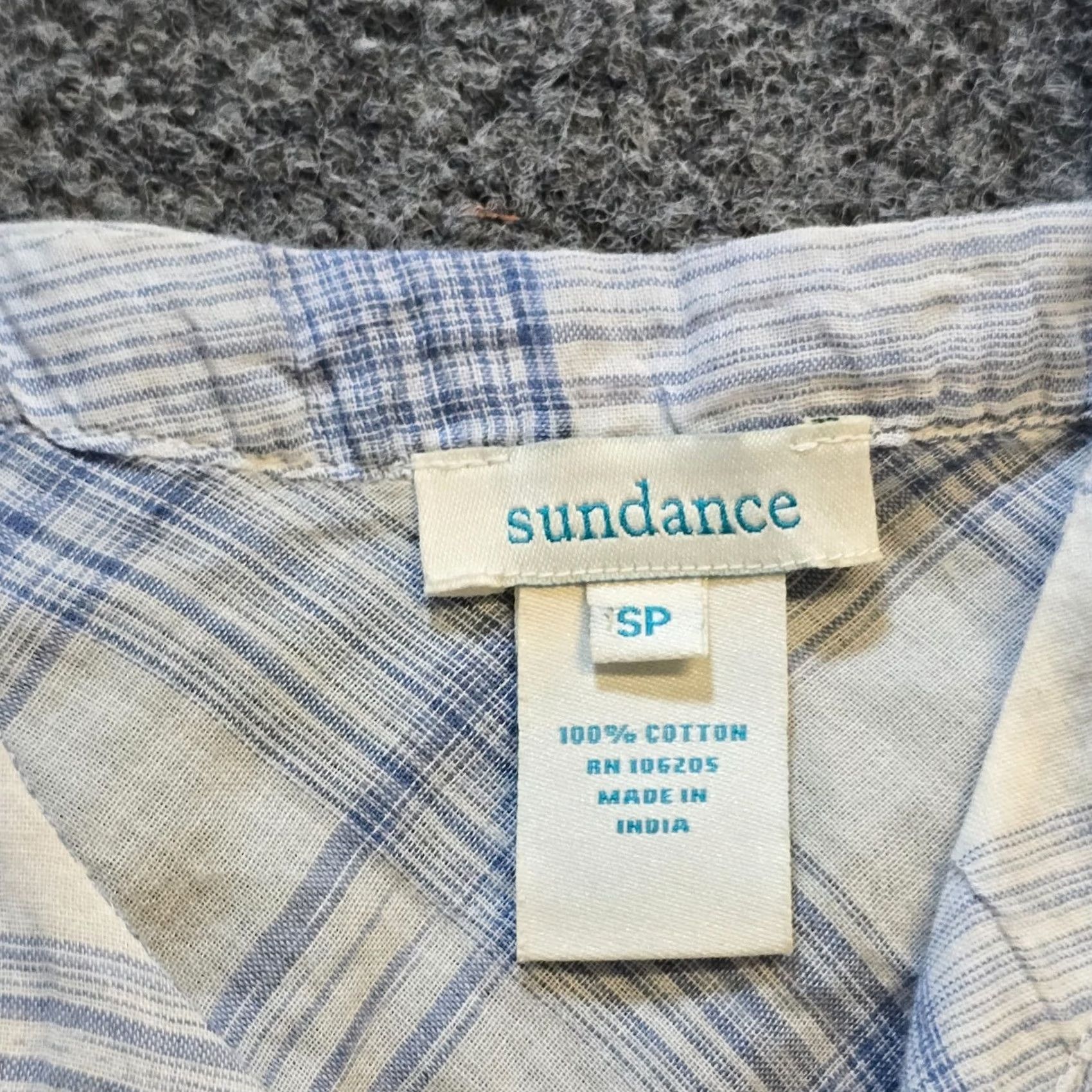 Vintage Sundance Top Womens Size Small Petite White Blue Plaid Popover Casual Capsule Blouse Size S / US 4 / IT 40 - 3 Thumbnail