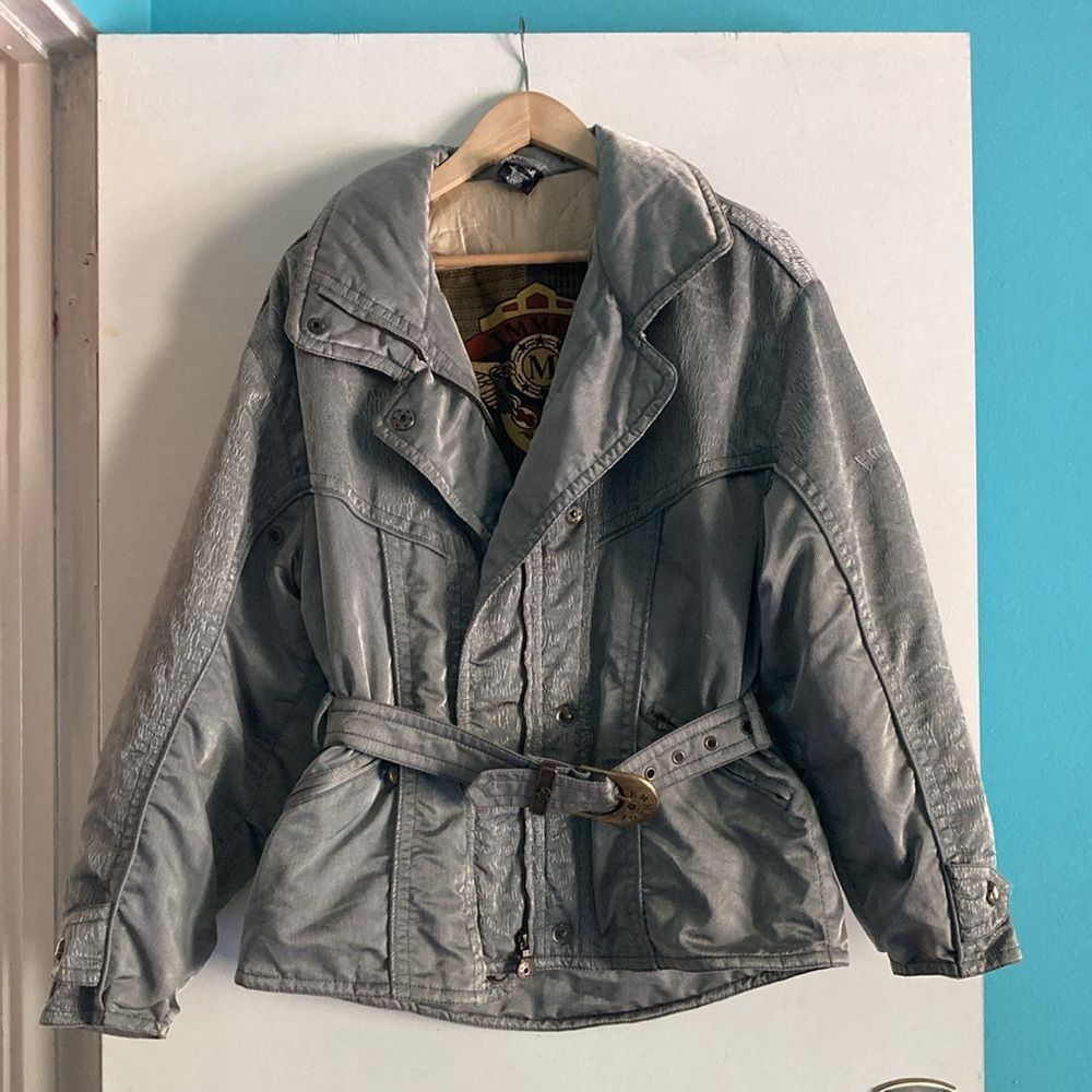 Emmett EMMEGI Womens Size 38 Silver Ski Jacket Belted Zip & Snap Fr Size M / US 6-8 / IT 42-44 - 6 Thumbnail