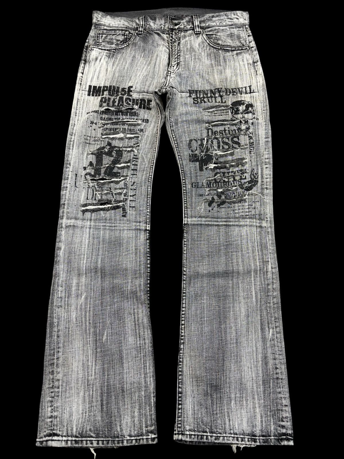 💥FLARE💥Japan Punk Seditionarie Distressed Poem Denim F949