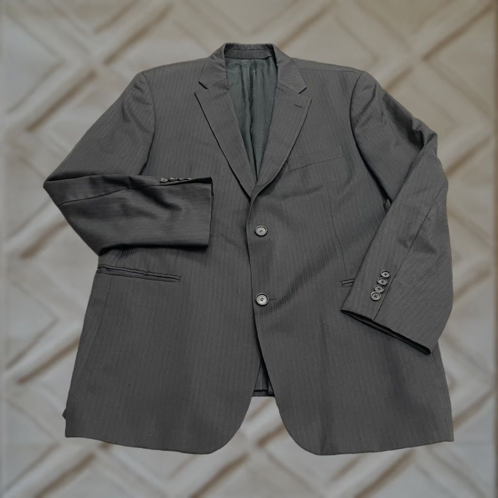 HUGO BOSS Blazer Men 46R Wool Italian Guabello Super 120 Striped Notch Lapel Double-Vented 2-Button Black Formal Suit Jacket
