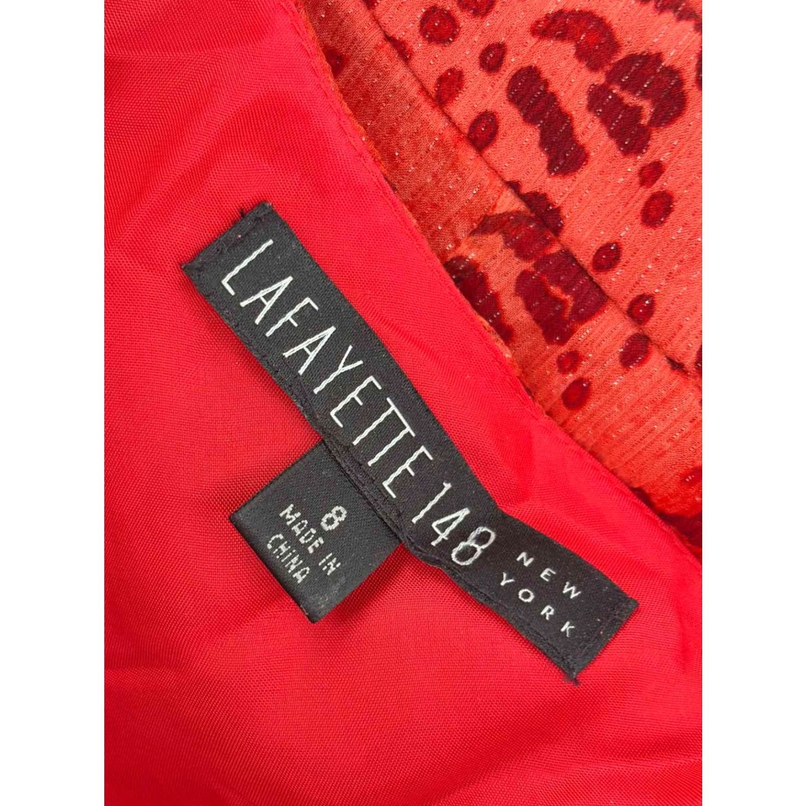 VINTAGE Lafayette 148 Orange Size 8 Printed A-Line Skirt Set