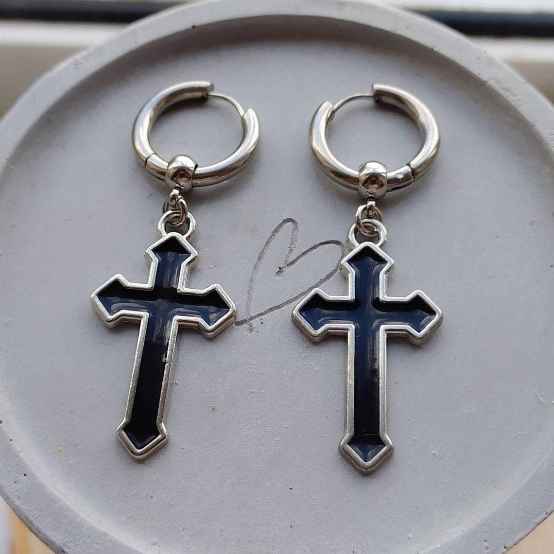 Jewelry Cross Dark Earrings One Pairs Chrome Jewelry Size ONE SIZE - 2 Thumbnail