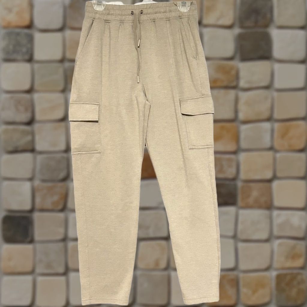 Vintage Yogalicious Jogger Pants Women Medium Tan Elastic Waist Cargo Pockets Knit 26 Inseam Size 32" / US 10 / IT 46 - 1 Thumbnail