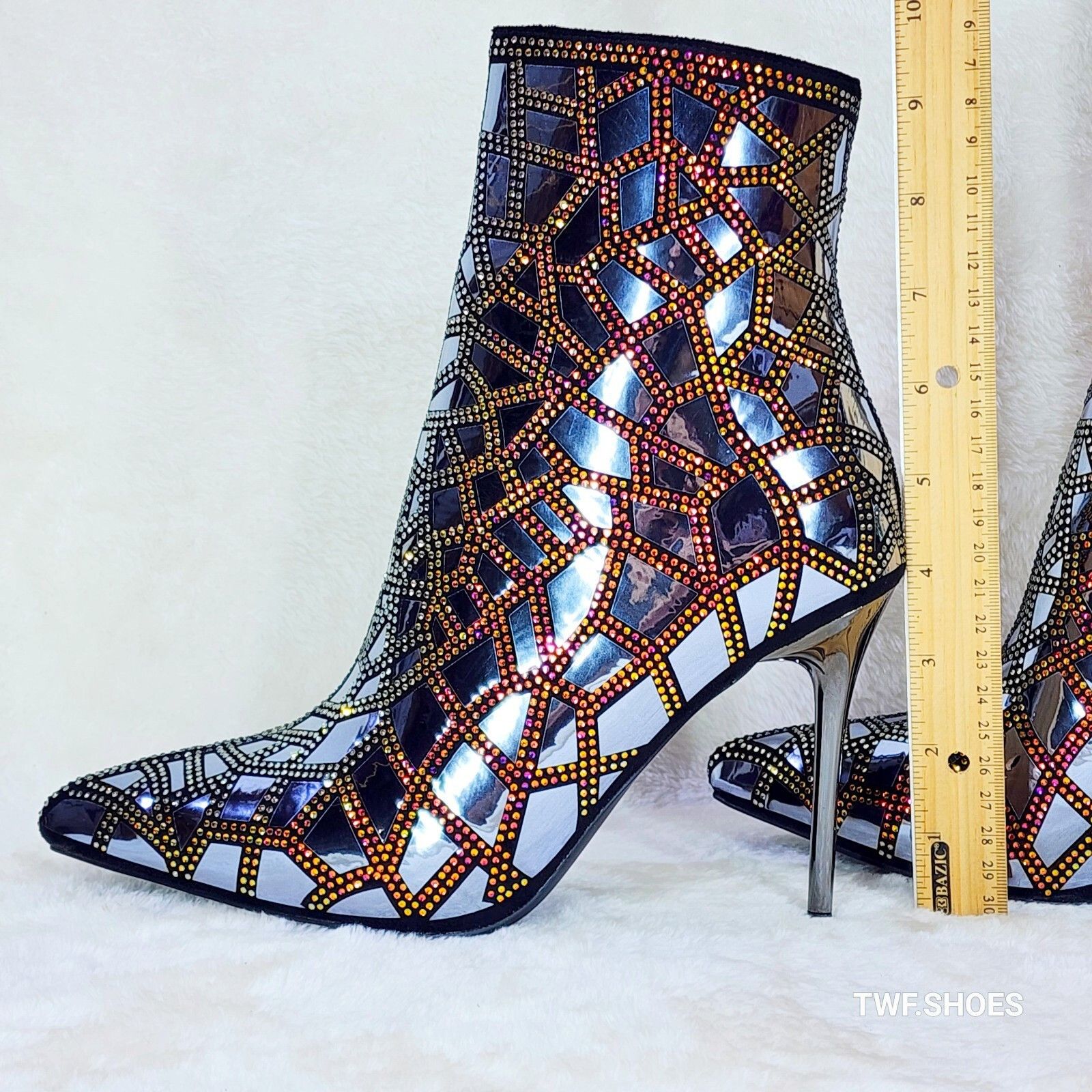 Other Kracked Shiny Silver Gold Iridescent Rhinestone High Heel An Size US 7 / IT 37 - 2 Thumbnail