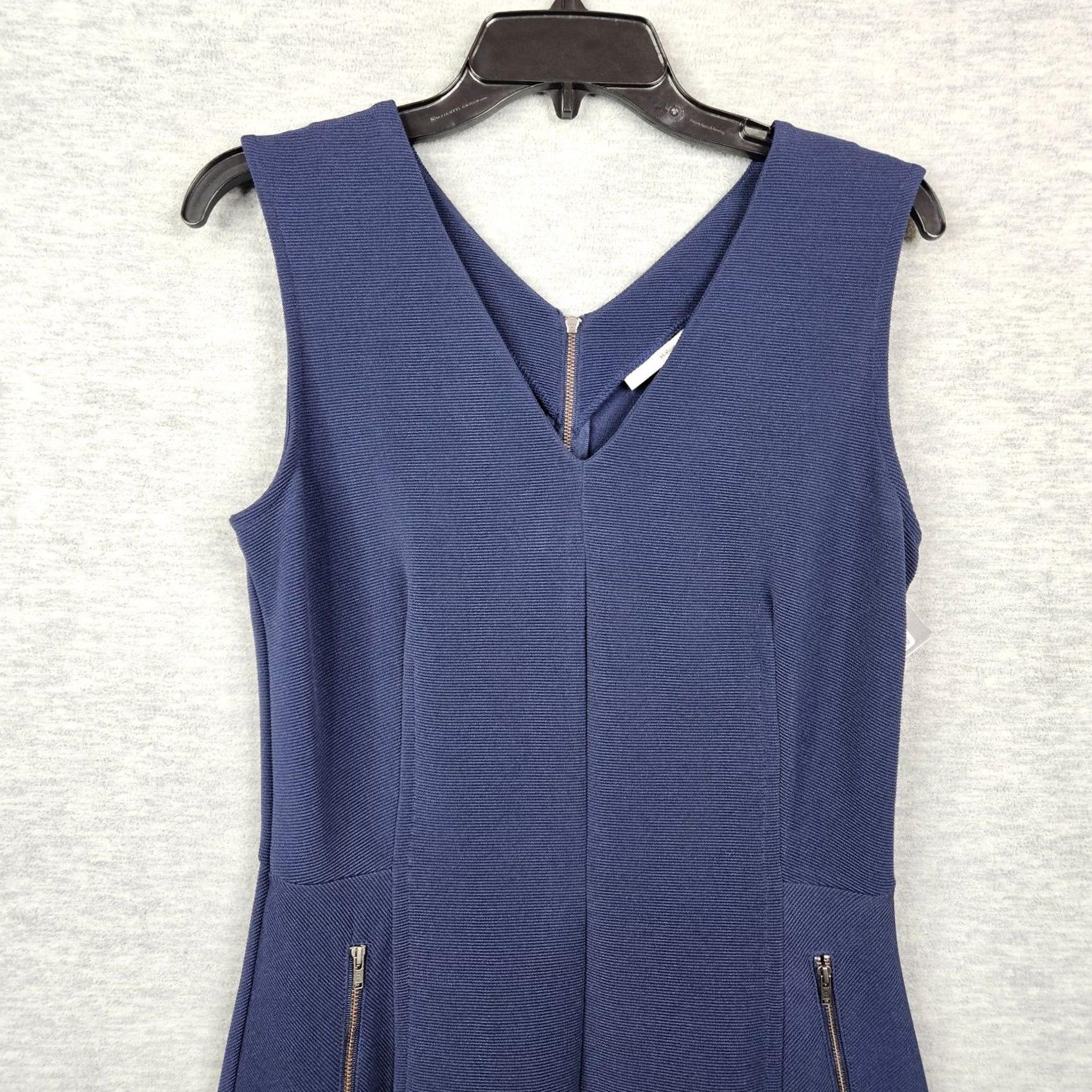 Vintage Halogen Dress Sleeveless Navy Blue Fit & Flare V-Neck Zipper Size M NEW Women Casual Short Above the Knee Size M / US 6-8 / IT 42-44 - 3 Thumbnail