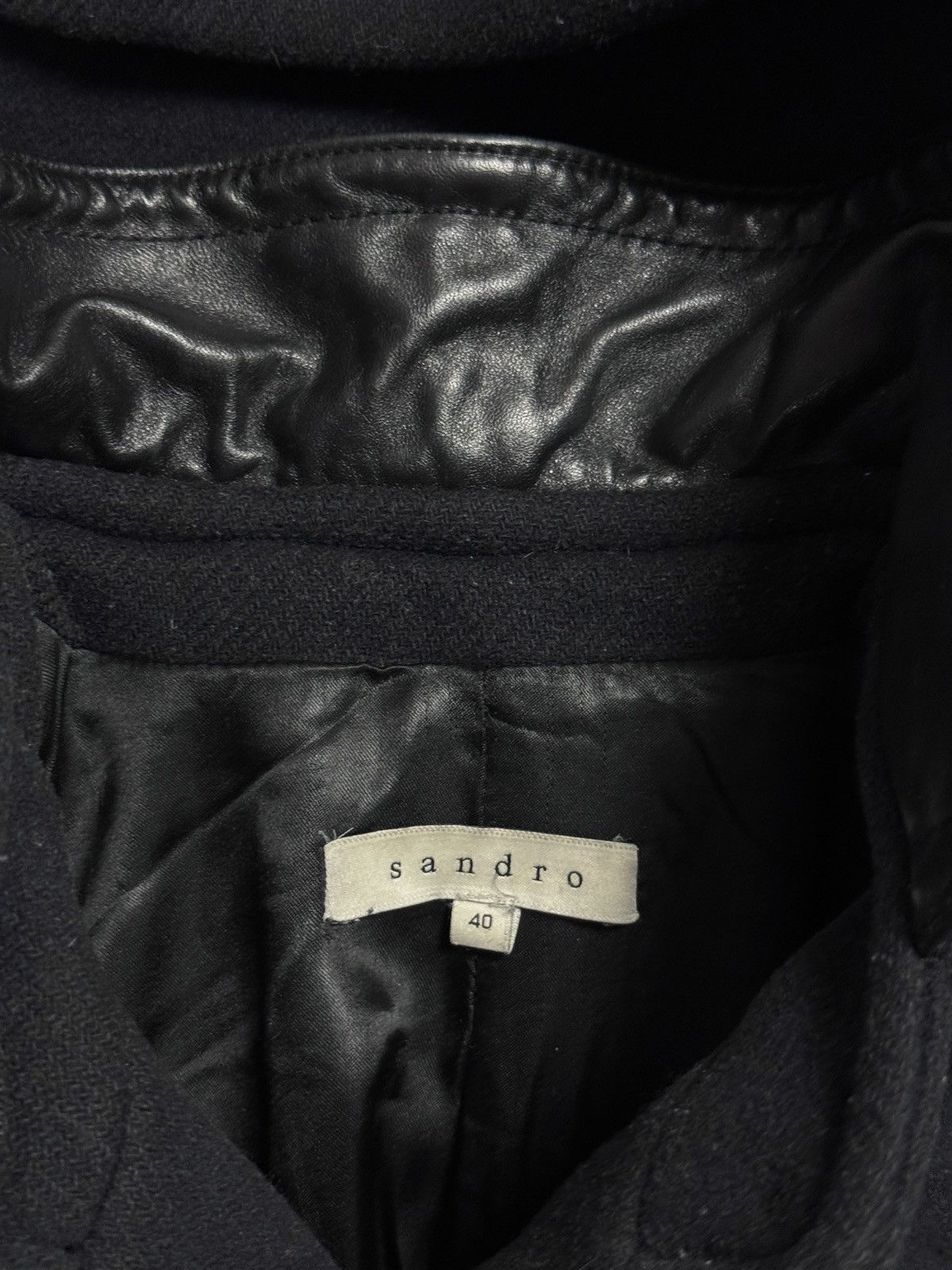Sandro Sandro coat heavy wool black leather sleeves detachable hood Size US M / EU 48-50 / 2 - 2 Thumbnail
