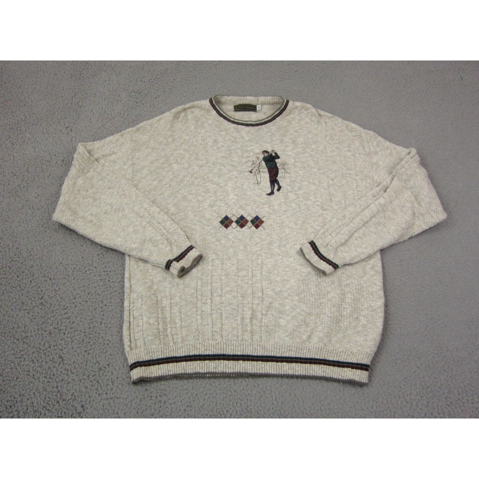 Croft & Barrow VINTAGE Croft & Barrow Sweater Mens XL Beige Embroidered Golf Crew Neck Pullover Knit Long Sleeve Cotton Rayon 80s 90s Casual Travel USA US Made Mens Size US XL / EU 56 / 4 - 2 Thumbnail