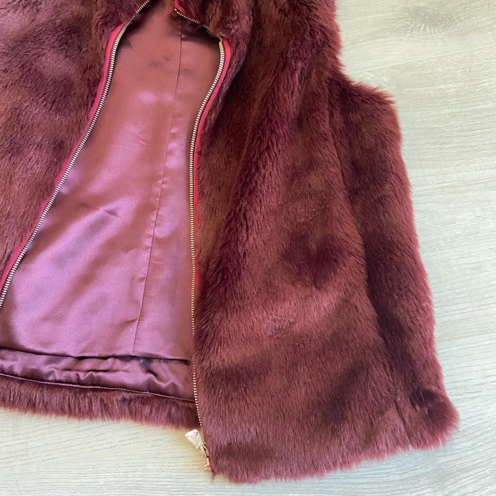 Designer J Crew Burgundy Faux Fur Vest Size S / US 4 / IT 40 - 3 Thumbnail